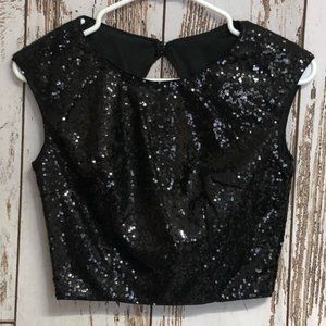 SZ S Black Sequin Sleeveless Crop Top